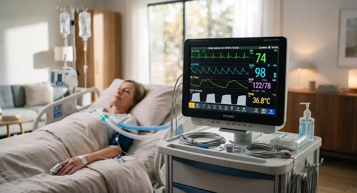 اجاره مانیتور علائم حیاتی در منزل و پایش ICU خانگی ایران تنفس